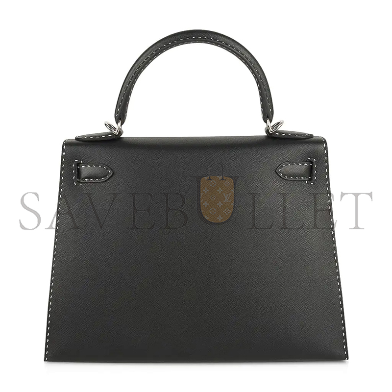 HERMES KELLY 28 GRAINED MONSIEUR UN POINT SUR DEUXKELLY SELLIER BLACK (28*22*10cm)